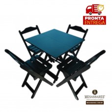 Conjunto De Mesa Bar 70x70 Com 4 Cadeiras Dobráveis Em Madeira  - Cod: 762
